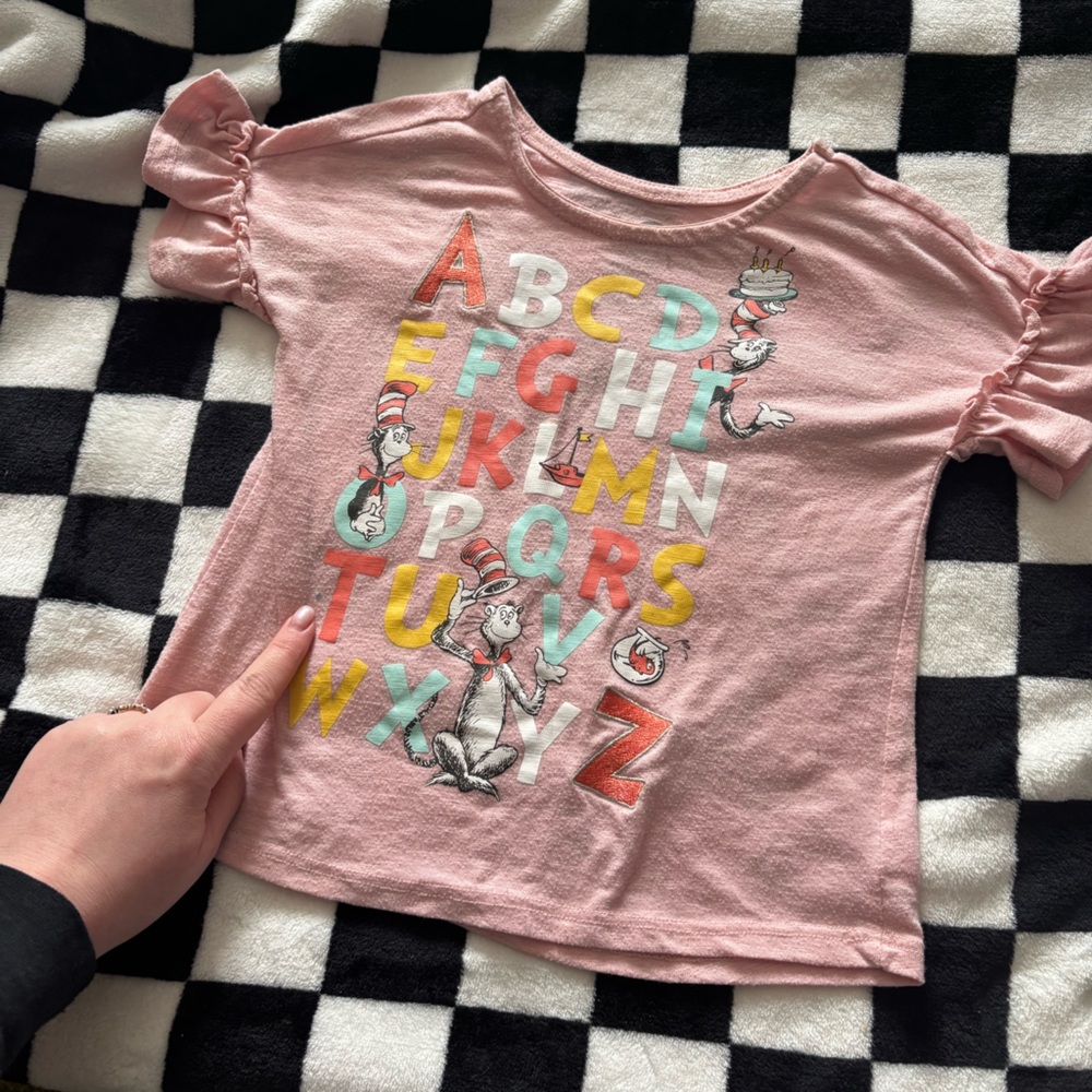Free on bundle 4T Girls' Pink Alphabet Dr. Seuss Cat in the Hat Graphic Tee